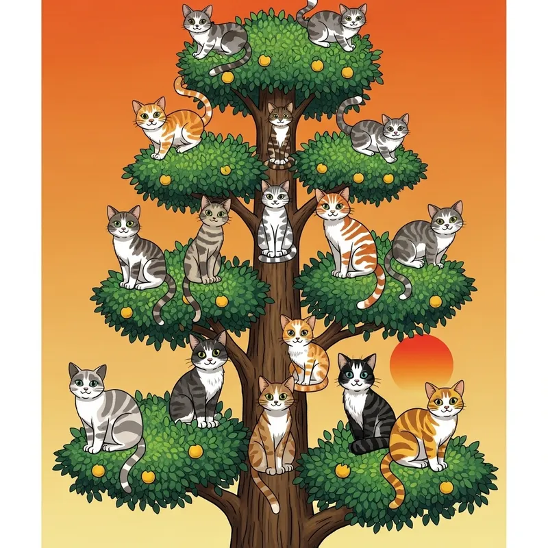 Cute Cat Perched on Tall Tree Cute Cat Perched on Tall Tree