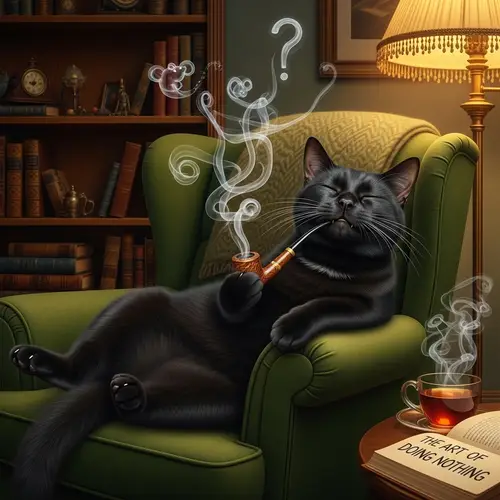 Domestic Cat Smoking Pipe in Comfortable Chair
