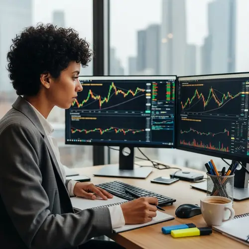 Expert Crypto Trader Analyzing Market Trends | Cityscape View