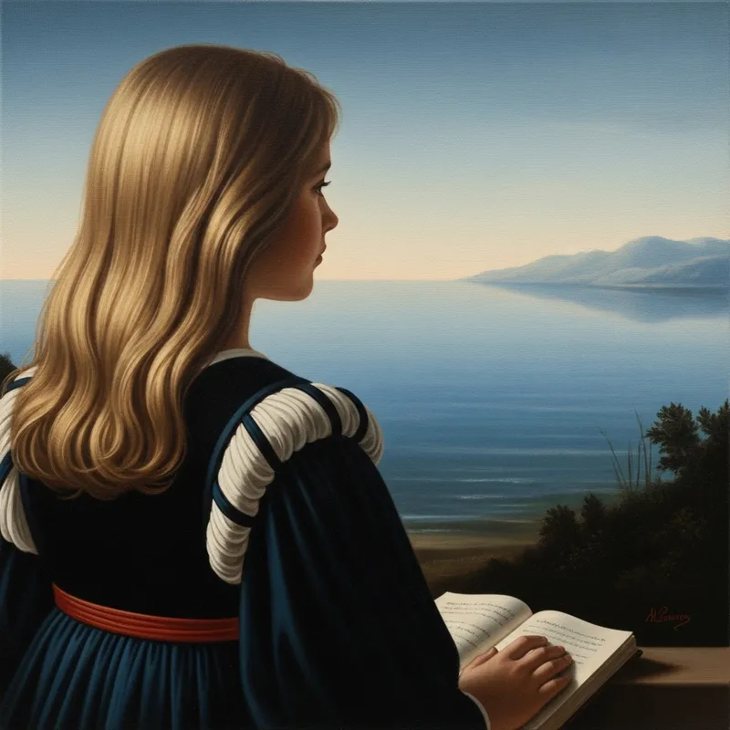 12-Year-Old Girl with Long Blonde Hair Gazing at Sea