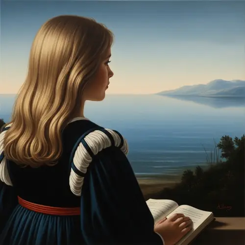 Leonardo da Vinci Style Painting of 12-Year-Old Girl Gazing at Sea