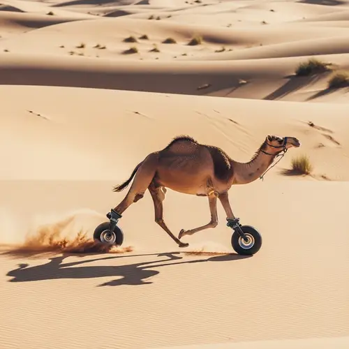 Camel with Car Wheel Feet Running