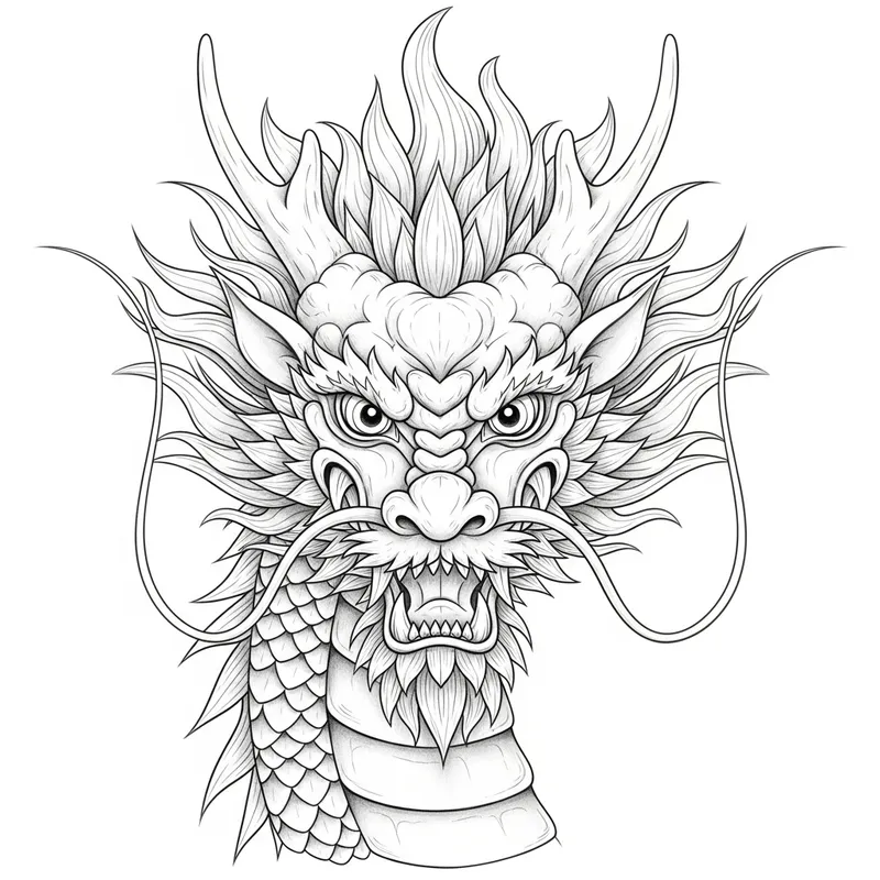 Chinese Wise Dragon Head Drawing