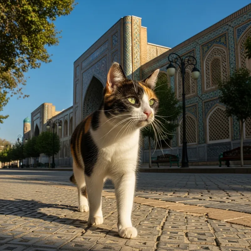 Cute Tricolor Cat Roaming Tashkent Streets