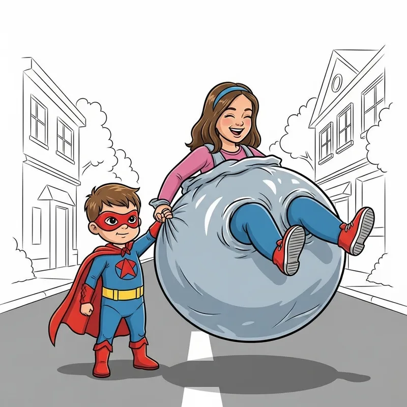 Inflated Superhero Toddler Rescues Delighted Teen Girl