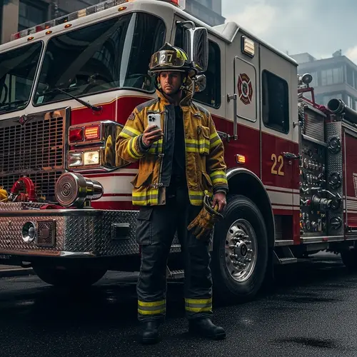 Male Firefighter with iPhone 12 and Firetruck | Emergency Response