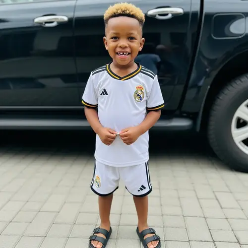 Smiling 5-Year-Old South African Boy in Real Madrid T-Shirt