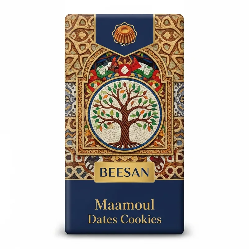 Vibrant Maamoul Dates Cookies Packaging | Cultural Tribute to Palestine