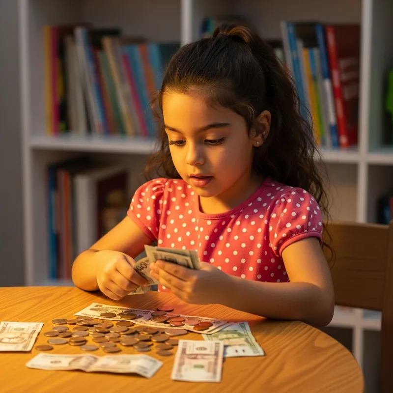 Young Hispanic Girl Counting Coins and Banknotes | Financial Learning