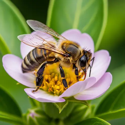 Beautiful Bee Closeup on Blooming Flower