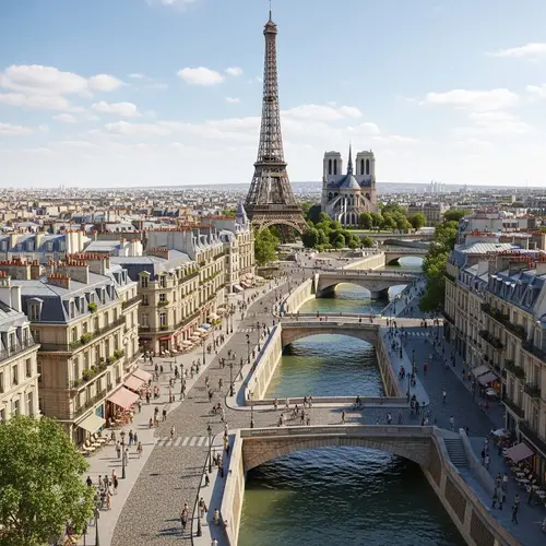 3D View of Paris | Eiffel Tower, Seine River & Notre Dame