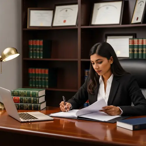 South Asian Female Lawyer in Well-Furnished Office | Legal Scene