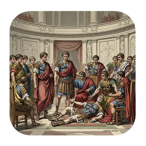 Assassination of Julius Caesar: Brutus and Senators in Vintage Roman Scene
