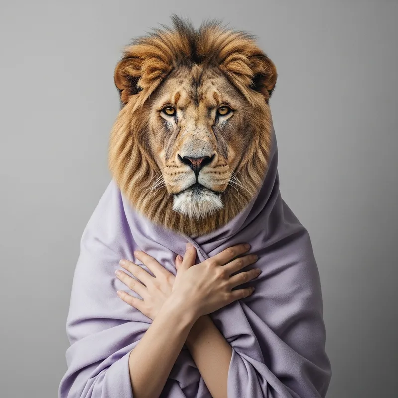 Surreal Woman with Lion Face Art