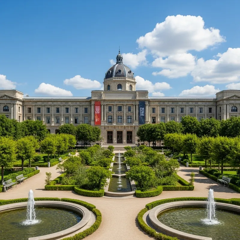 Tranquil Outdoor Museum with Fountains & Greenery