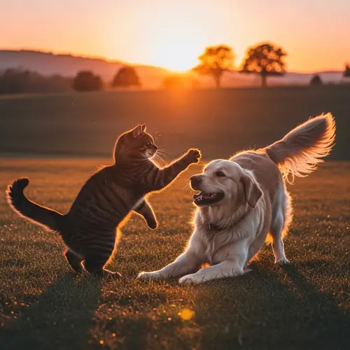 Cat and Dog Playful Interaction Outdoors