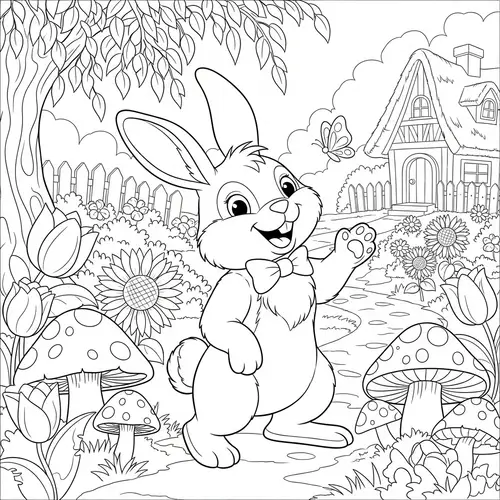 Playful Rabbit in Cartoon Style for 7-year-old to Color