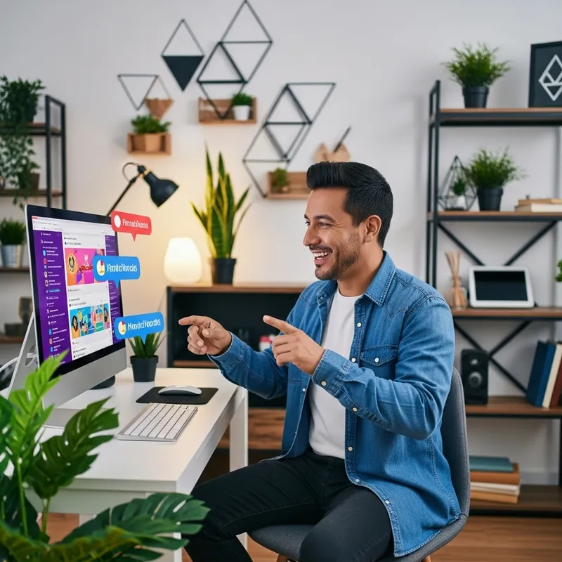 Hispanic Male Influencer Interacting with Social Media Audience Hispanic Male Influencer Interacting with Social Media Audience