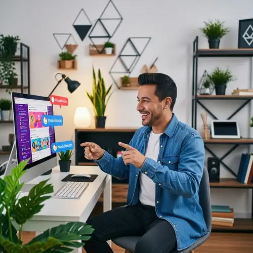 Hispanic Male Influencer Engaging with Social Media Audience