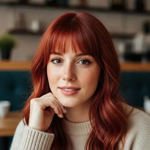 20-Year-Old Spanish Woman with Red Hair and Korean-Style Bangs