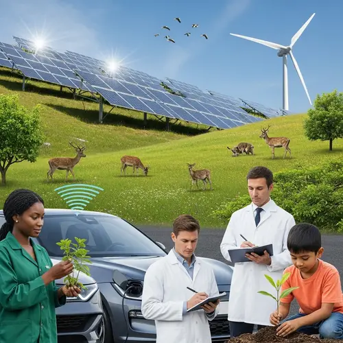 Sustainable Energy and Conservation: Solar Panels, Wind Turbine, Electric Car