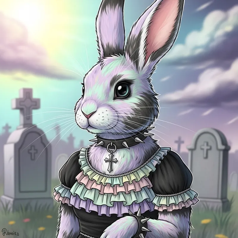 Pastel Goth Rabbit | Dark & Soft Colors Stylishly Blend