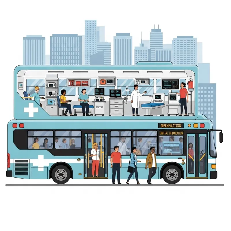 Cutting-Edge Medical Information Bus - Innovative Mobile Hospital Illustration