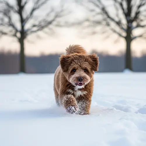 Fluffy Brown Dog Walking in Winter Wonderland | Dog Snow Trot