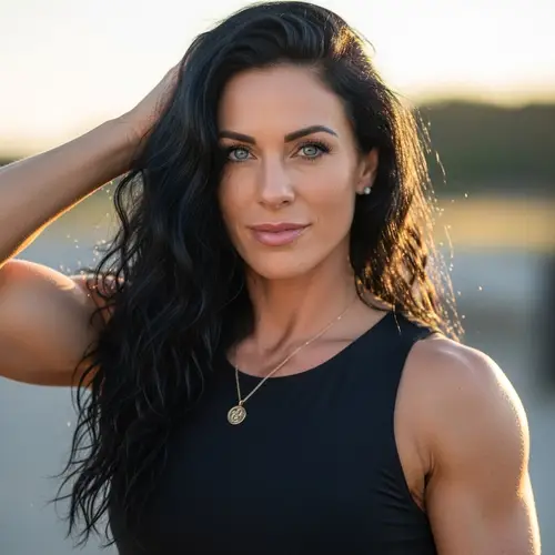 Stunning Woman with Blue Eyes and Wavy Black Hair