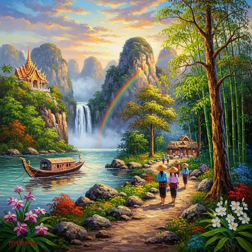 Vibrant Natural Trail Painting in Southeast Asia