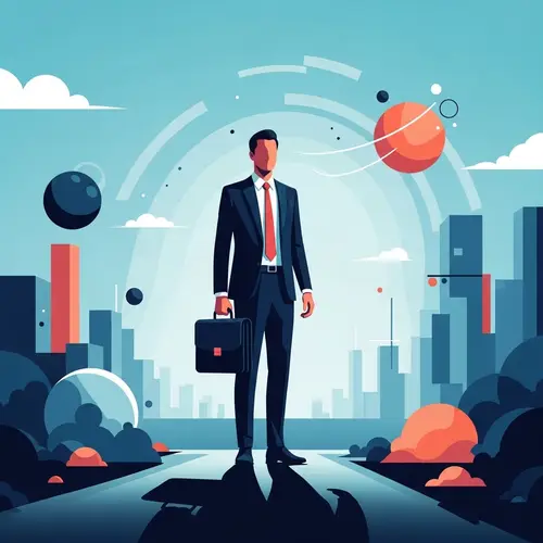 Abstract Professional Employee in Geometric Landscape