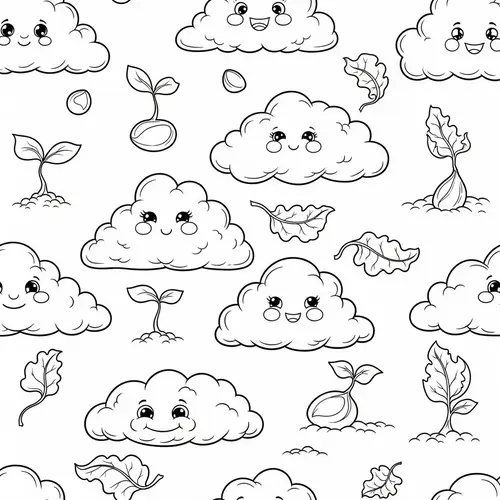 Whimsical Clouds Coloring Page for Kids - Life and Death Balance