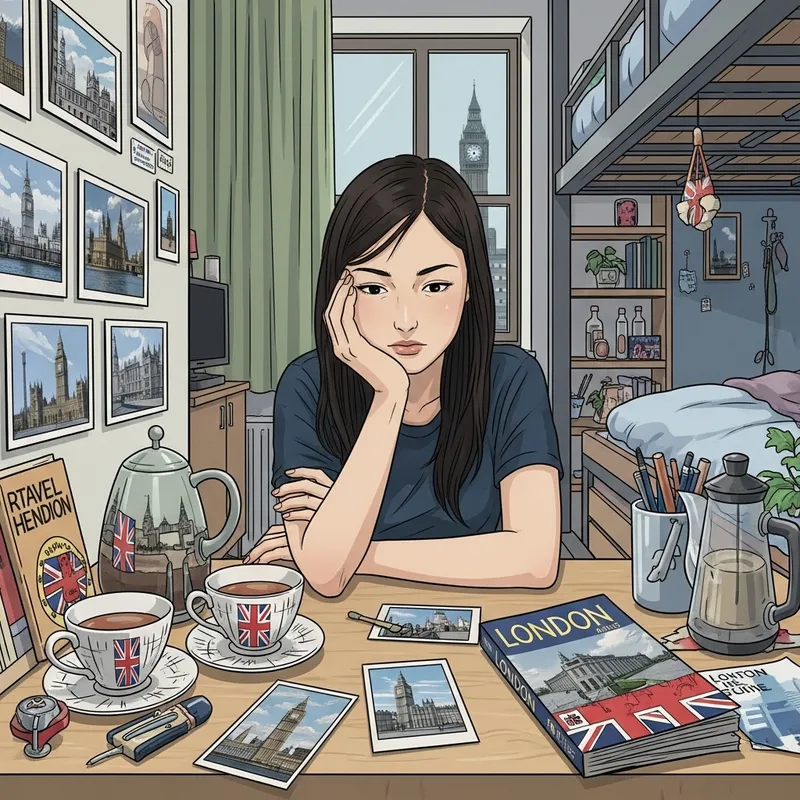Asian Girl's Despair: Captivating Her Longing for London in Shanghai Studio