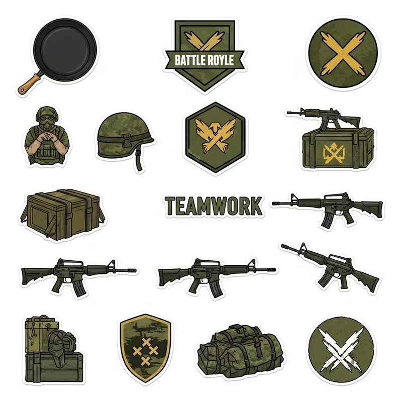 Pubg Mobile Inspired Sticker Set | Military-themed Designs Pubg Mobile Inspired Sticker Set | Military-themed Designs