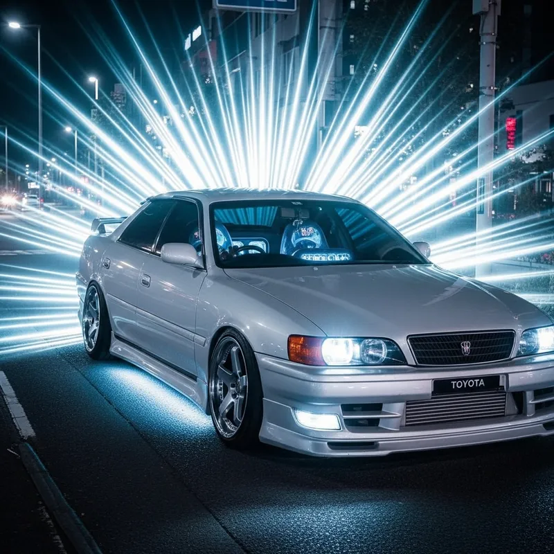 Tuned Toyota Chaser JZX90 on Neon Background