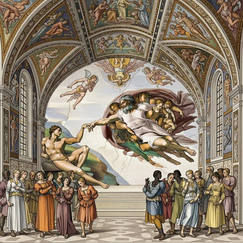 Creation of Adam Ceiling Art in Chapel | Religious Masterpiece
