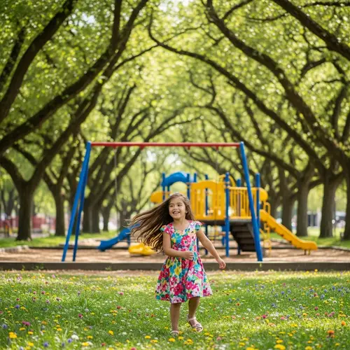 Joyful Hispanic Girl Playing in Sunny Park | Childhood Fun