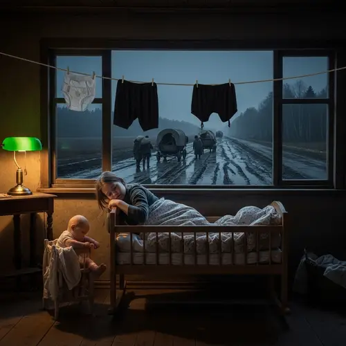 Young Girl in Old Russian Room Falling Asleep - Enchanting Scene