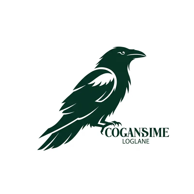 Stylized Raven Logo in Dark Emerald Green | Symbol of Mystery & Sophistication Stylized Raven Logo in Dark Emerald Green | Symbol of Mystery & Sophistication