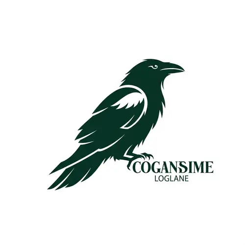 Majestic Raven Logo in Dark Emerald Green | Symbol of Power & Wisdom