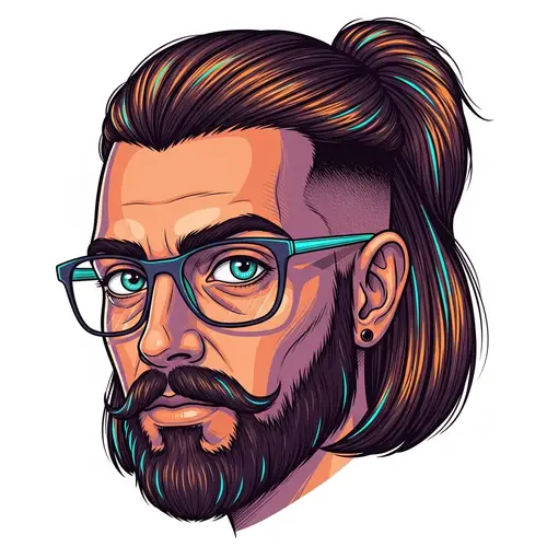 Unique Illustrated Face with Glasses and Mustache