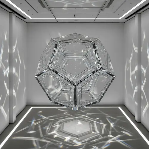 Elegant Glass Icosahedron: Geometric Artistic Style