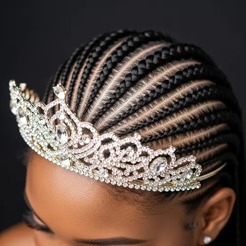 Nagô Braids Hairstyle with Sparkly Tiara - Artful African Braiding