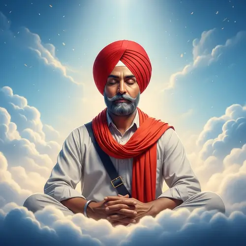 Sikh Man in Red Turban: Tranquil Meditation in Heavenly Ambiance