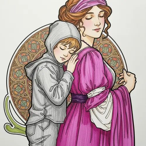 Art Nouveau Style Sketch of Young Man and Woman