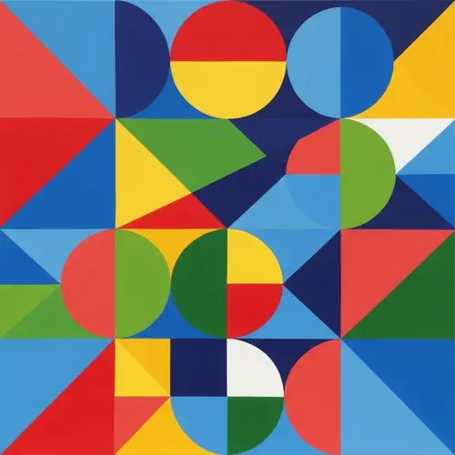 Vibrant Geometric Abstract Painting with Triangles, Squares, and Circles