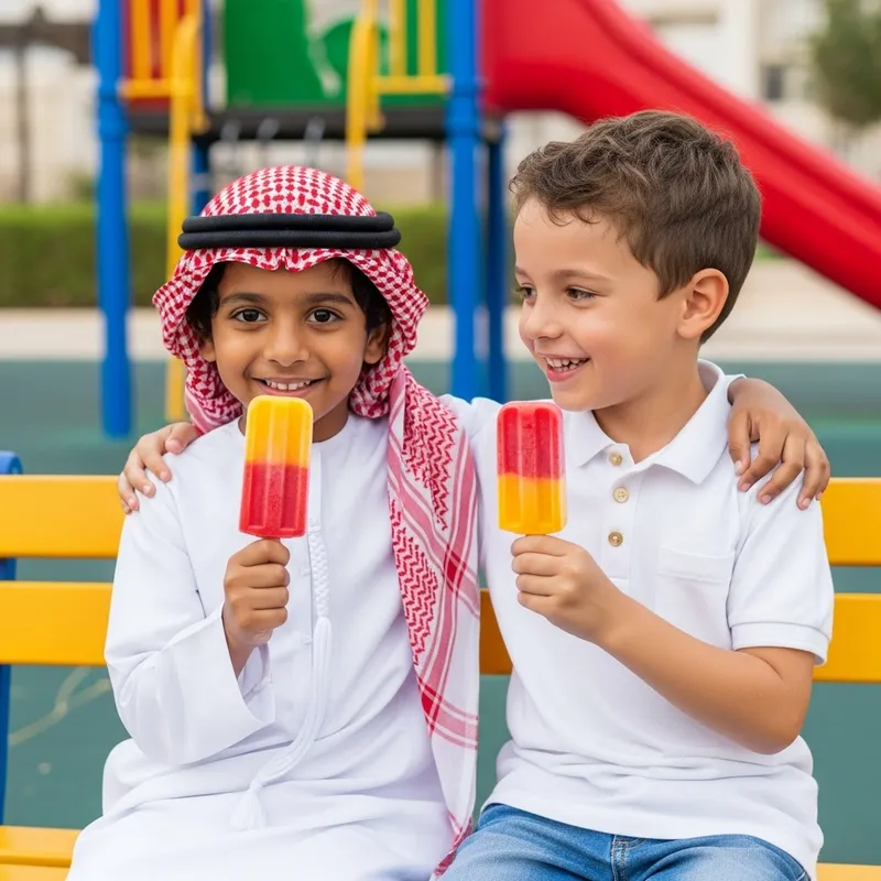 Cultural Diversity: Kids Enjoying Ice Cream at Dubai Playground
