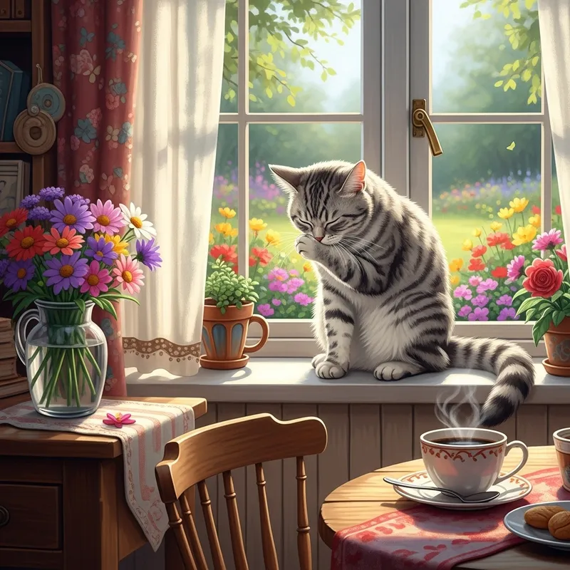 Beautiful Domestic Cat Enjoying Sunshine in Rustic Room - Seekor Kucing