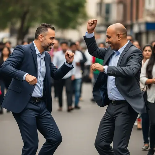 Energetic Street Dance with Middle-Aged Indian Men in Suits
