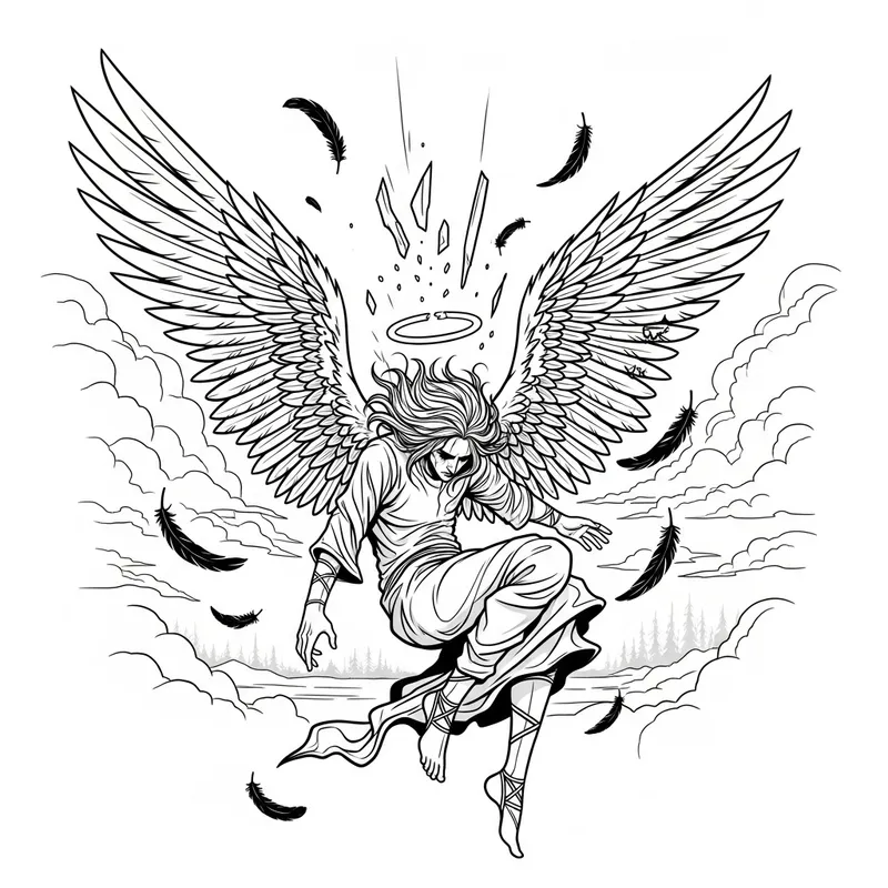 Dynamic Gothic Angel Coloring Book Illustration